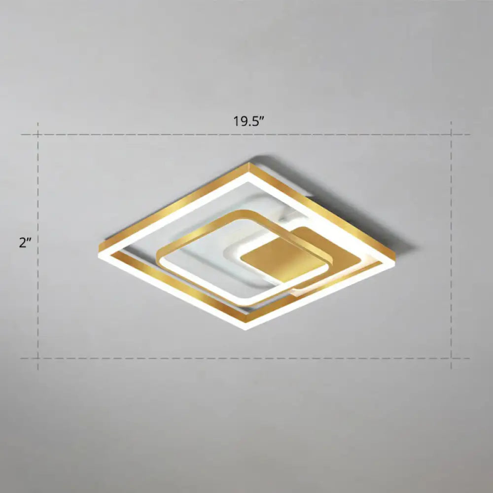 Modern Led Gold Rectangular Flush Mount Ceiling Light With Acrylic Shade / 19.5’ White