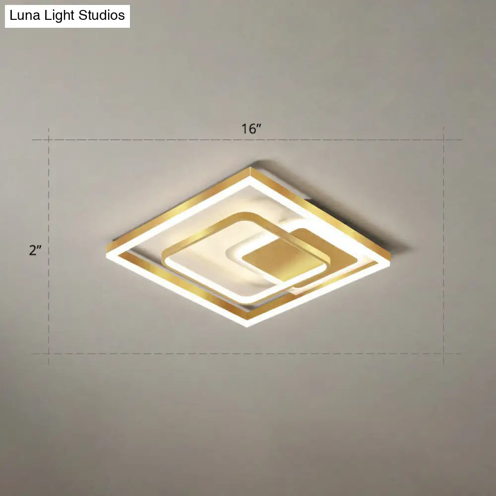 Modern Led Gold Rectangular Flush Mount Ceiling Light With Acrylic Shade / 16 Remote Control