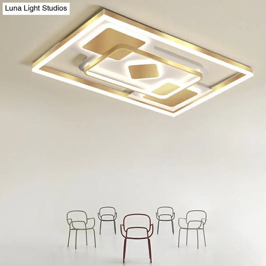 Modern Led Gold Rectangular Flush Mount Ceiling Light With Acrylic Shade