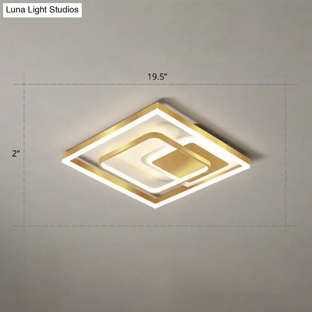 Modern Led Gold Rectangular Flush Mount Ceiling Light With Acrylic Shade / 19.5 Remote Control