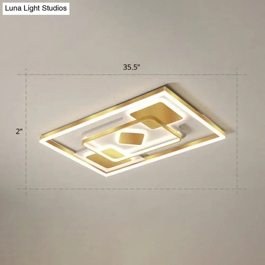 Modern Led Gold Rectangular Flush Mount Ceiling Light With Acrylic Shade / 35.5 Remote Control