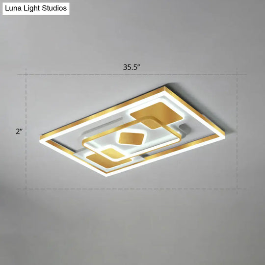 Modern Led Gold Rectangular Flush Mount Ceiling Light With Acrylic Shade / 35.5 White