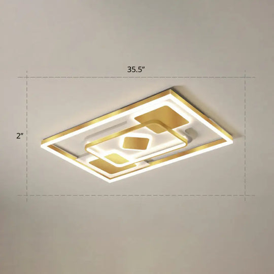 Modern Led Gold Rectangular Flush Mount Ceiling Light With Acrylic Shade / 35.5’ Remote Control