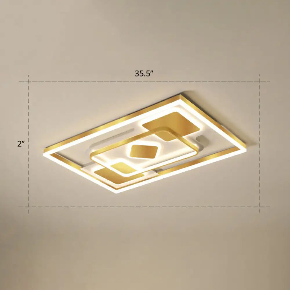 Modern Led Gold Rectangular Flush Mount Ceiling Light With Acrylic Shade / 35.5’ Warm