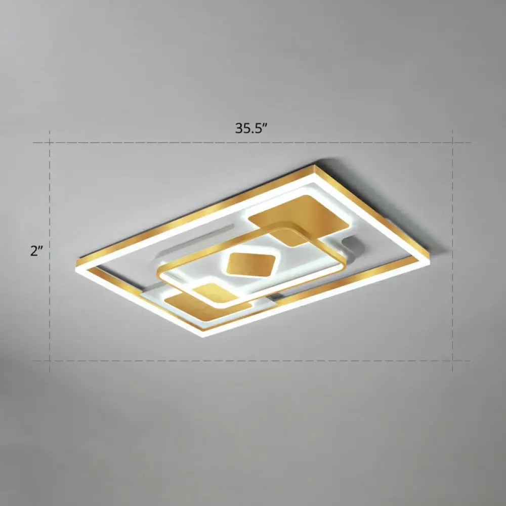 Modern Led Gold Rectangular Flush Mount Ceiling Light With Acrylic Shade / 35.5’ White