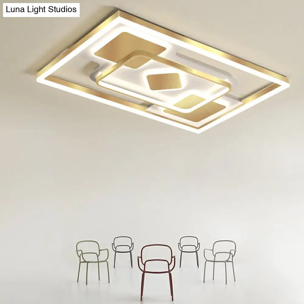 Modern Led Gold Rectangular Flush Mount Ceiling Light With Acrylic Shade