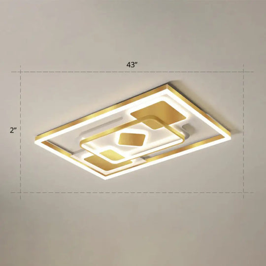 Modern Led Gold Rectangular Flush Mount Ceiling Light With Acrylic Shade / 43’ Remote Control