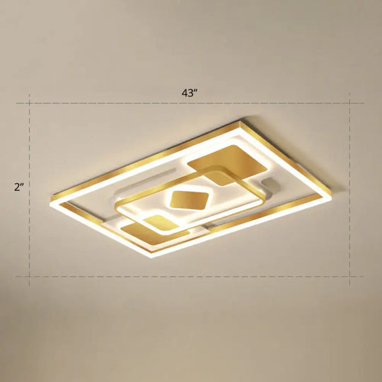 Modern Led Gold Rectangular Flush Mount Ceiling Light With Acrylic Shade / 43’ Warm