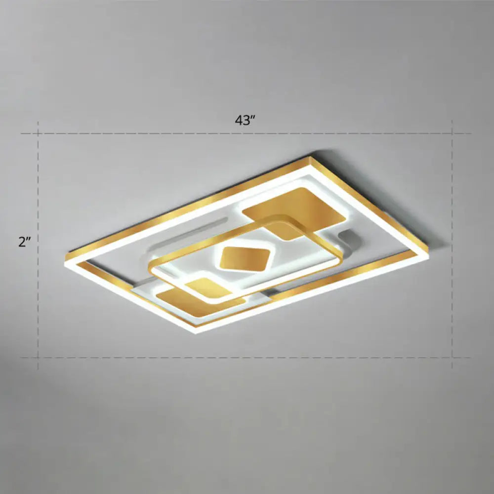 Modern Led Gold Rectangular Flush Mount Ceiling Light With Acrylic Shade / 43’ White