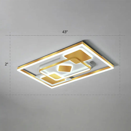 Modern Led Gold Rectangular Flush Mount Ceiling Light With Acrylic Shade / 43’ White