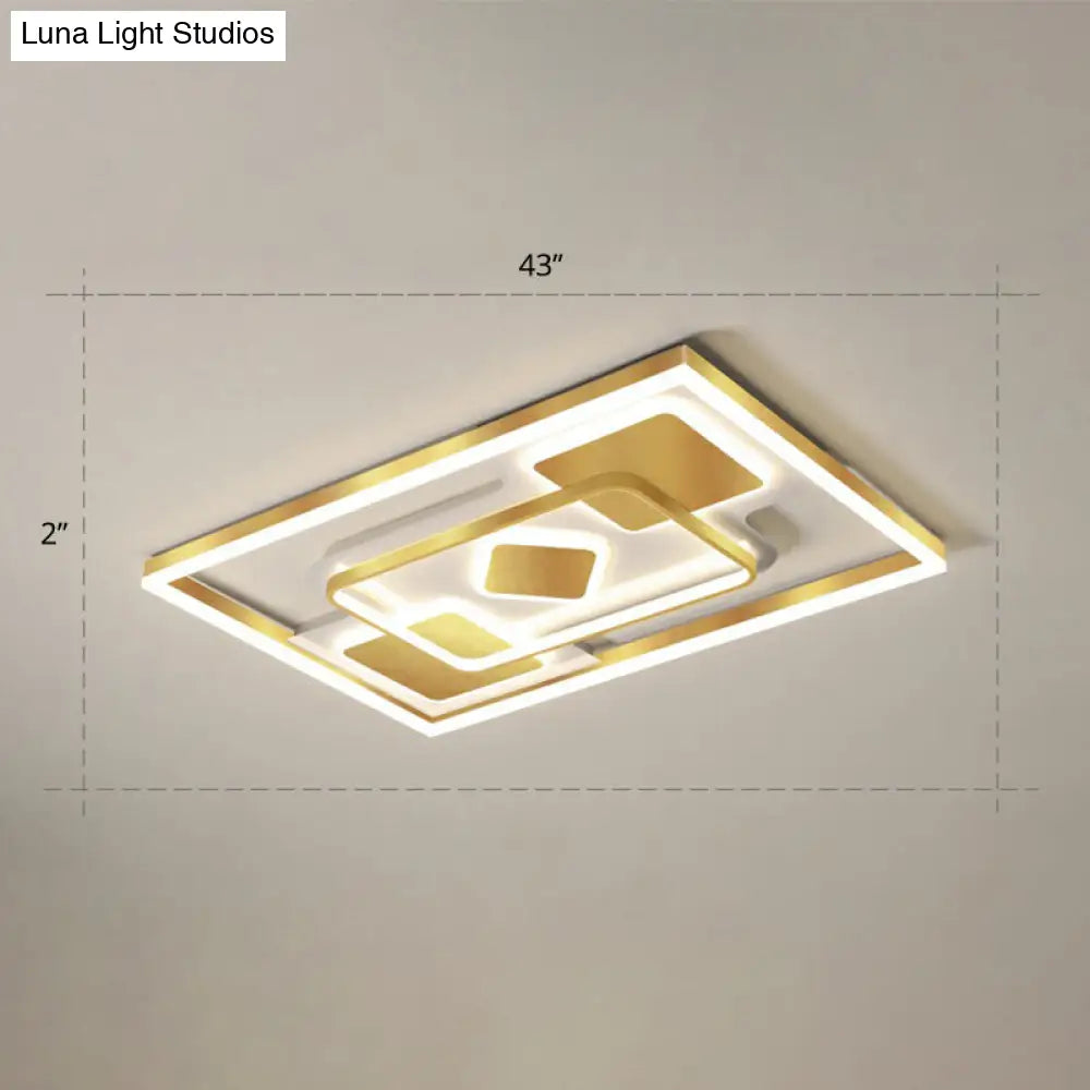 Modern Led Gold Rectangular Flush Mount Ceiling Light With Acrylic Shade / 43 Remote Control