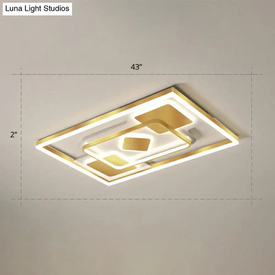 Modern Led Gold Rectangular Flush Mount Ceiling Light With Acrylic Shade / 43 Remote Control