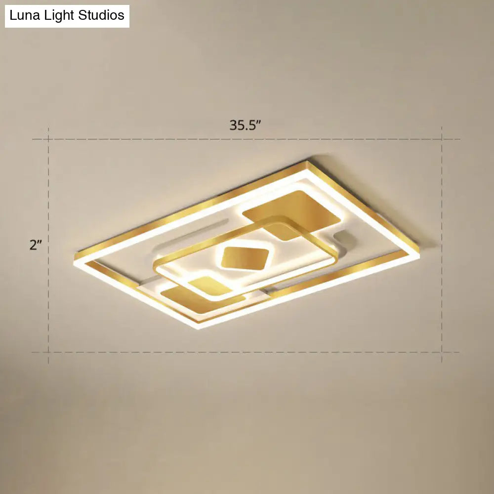 Modern Led Gold Rectangular Flush Mount Ceiling Light With Acrylic Shade / 35.5 Warm