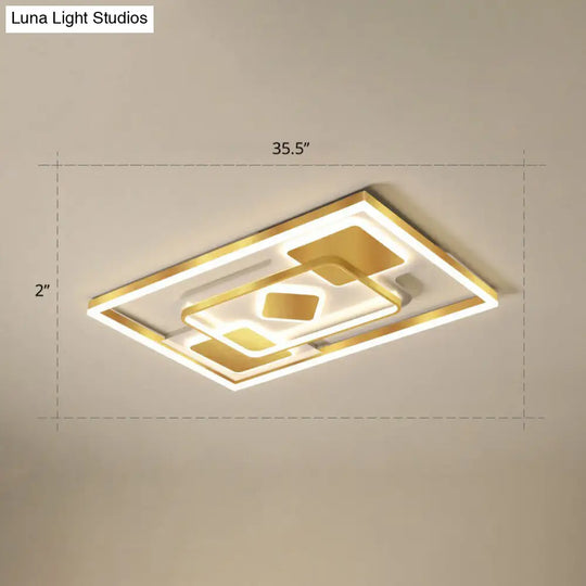 Modern Led Gold Rectangular Flush Mount Ceiling Light With Acrylic Shade / 35.5 Warm