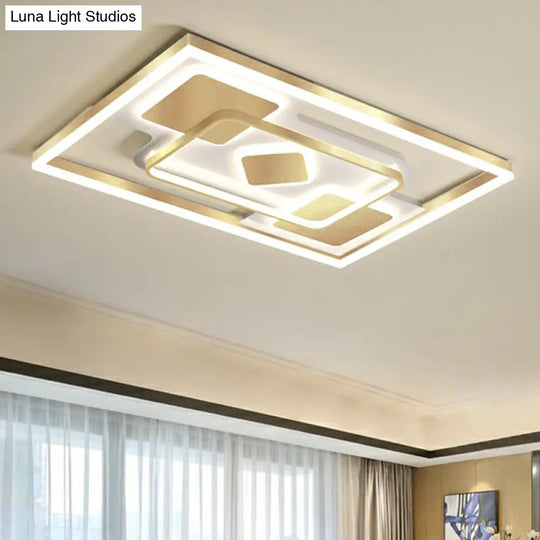 Modern Led Gold Rectangular Flush Mount Ceiling Light With Acrylic Shade