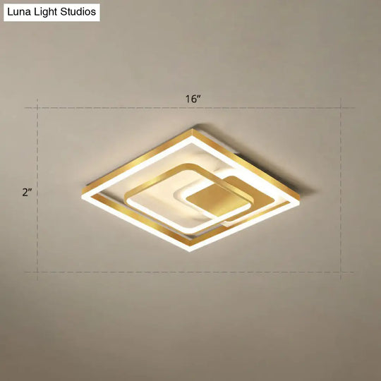 Modern Led Gold Rectangular Flush Mount Ceiling Light With Acrylic Shade / 16 Warm