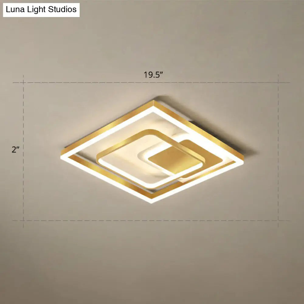 Modern Led Gold Rectangular Flush Mount Ceiling Light With Acrylic Shade / 19.5 Warm