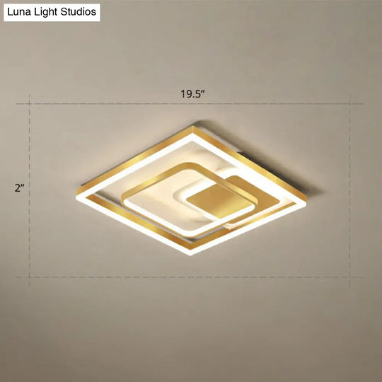 Modern Led Gold Rectangular Flush Mount Ceiling Light With Acrylic Shade / 19.5 Warm