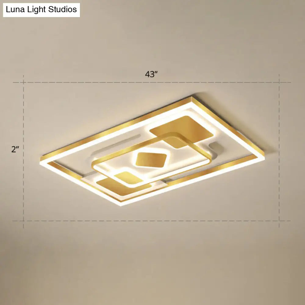 Modern Led Gold Rectangular Flush Mount Ceiling Light With Acrylic Shade / 43 Warm