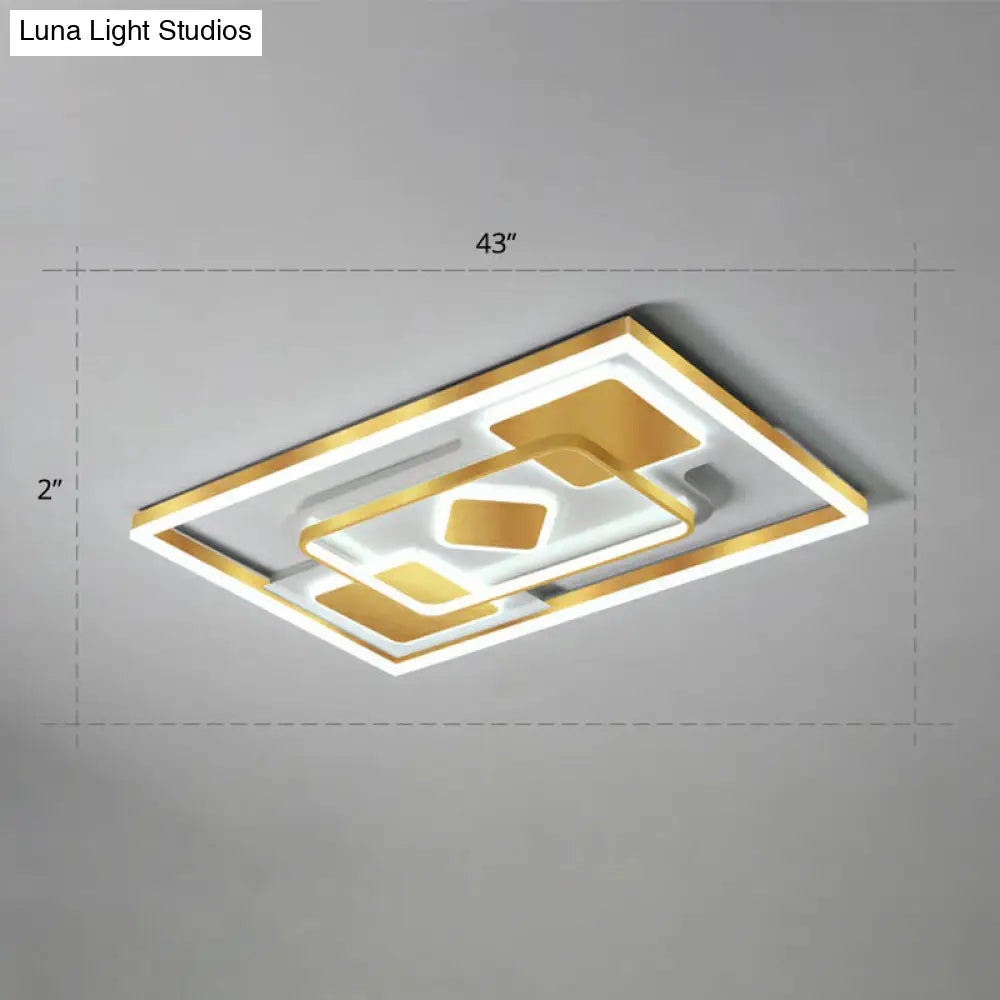 Modern Led Gold Rectangular Flush Mount Ceiling Light With Acrylic Shade / 43 White