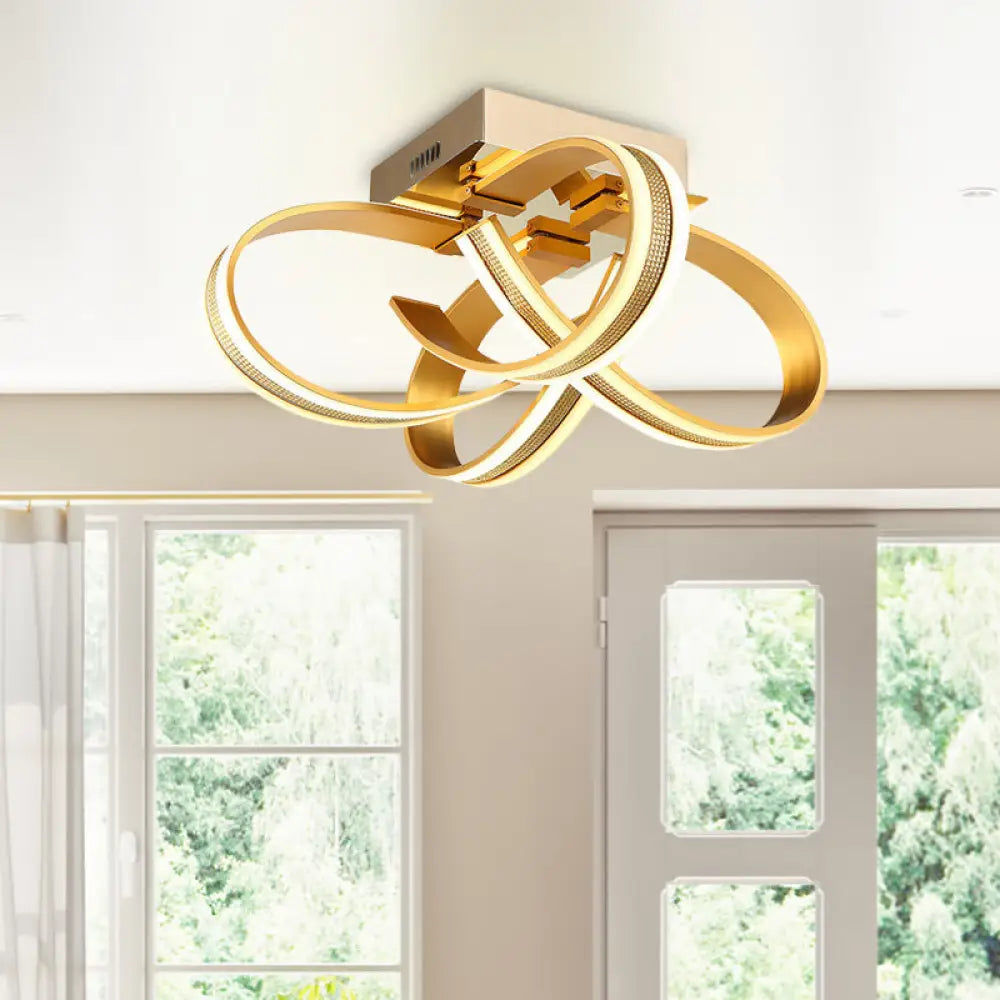Modern Led Gold Ribbon Acrylic Flushmount Lighting For Living Room Ceiling