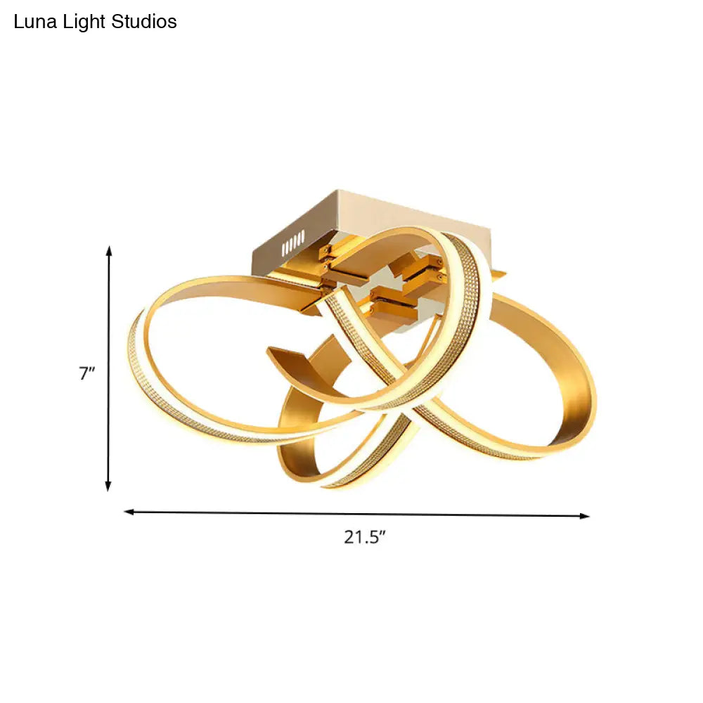 Modern Led Gold Ribbon Acrylic Flushmount Lighting For Living Room Ceiling