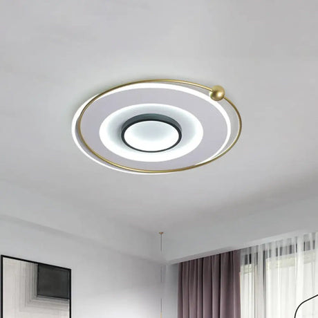 Modern Led Gold Round Flushmount Ceiling Light In White/Warm / White