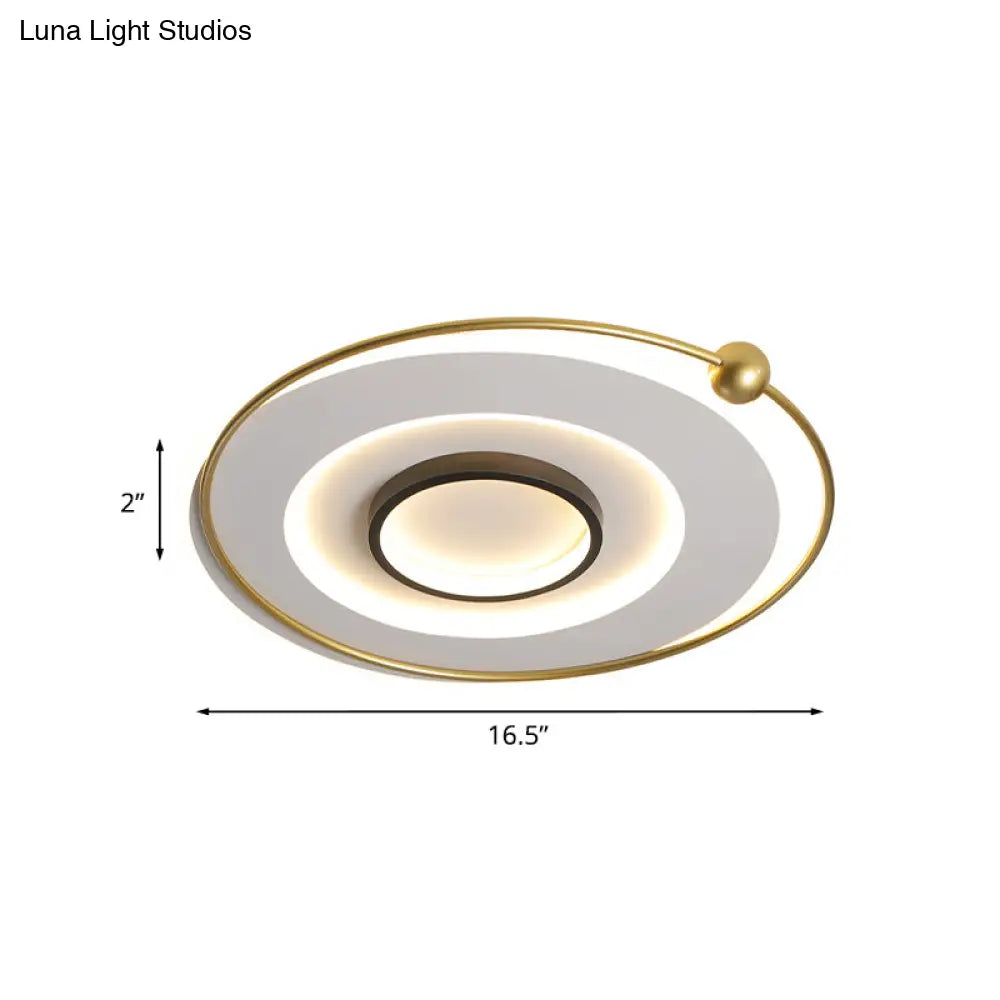 Modern Led Gold Round Flushmount Ceiling Light In White/Warm