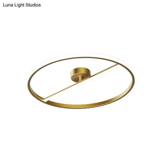 Modern Led Gold Semi-Flush Ceiling Light Fixture With Ring And Linear Metal Design Warm/White