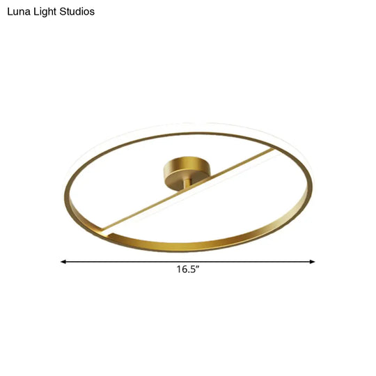 Modern Led Gold Semi-Flush Ceiling Light Fixture With Ring And Linear Metal Design Warm/White