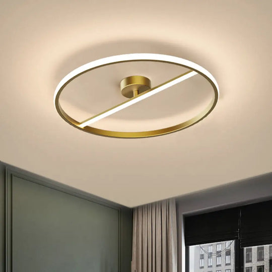 Modern Led Gold Semi-Flush Ceiling Light Fixture With Ring And Linear Metal Design Warm/White / Warm