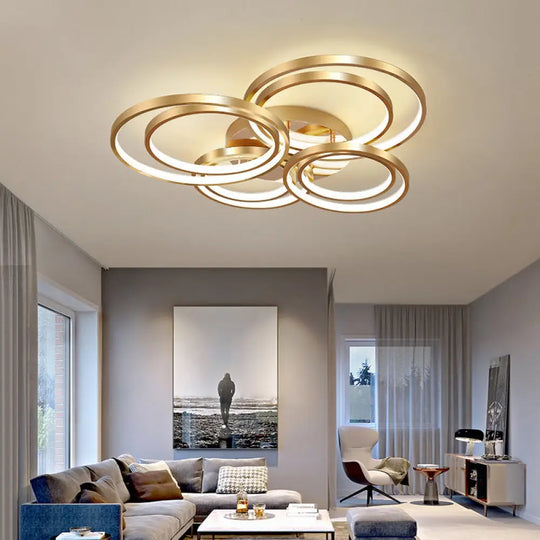 Modern Led Gold Semi Flush Mount Light Fixture - 21’/28’ Circle Metal Ceiling Mounted