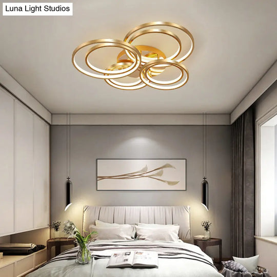 Modern Led Gold Semi Flush Mount Light Fixture - 21’/28’ Circle Metal Ceiling Mounted Warm/White