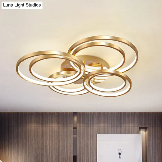 Modern Led Gold Semi Flush Mount Light Fixture - 21’/28’ Circle Metal Ceiling Mounted Warm/White