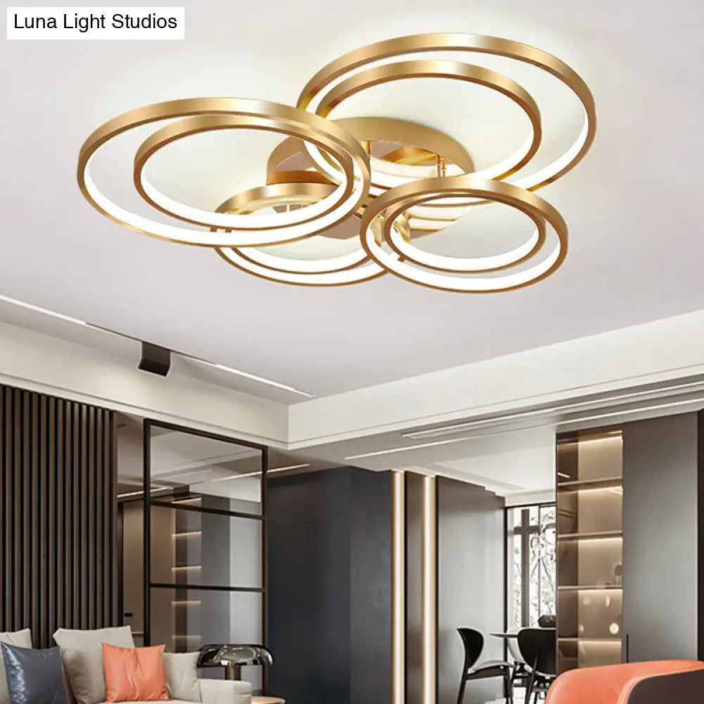 Modern Led Gold Semi Flush Mount Light Fixture - 21’/28’ Circle Metal Ceiling Mounted Warm/White