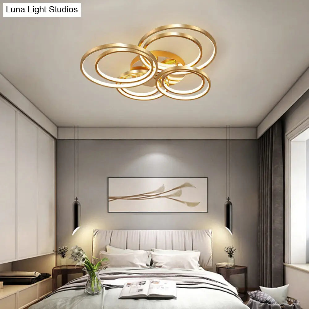 Modern Led Gold Semi Flush Mount Light Fixture - 21/28 Circle Metal Ceiling Mounted Warm/White