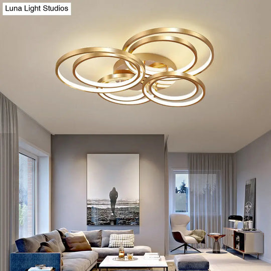 Modern Led Gold Semi Flush Mount Light Fixture - 21/28 Circle Metal Ceiling Mounted Warm/White / 21