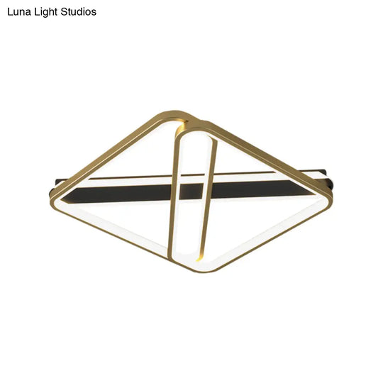 Modern Led Gold Square Ceiling Fixture With Metallic Shade - Warm/White Light