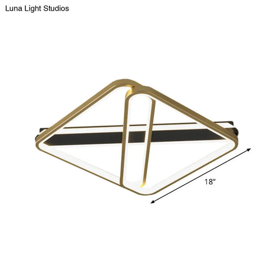 Modern Led Gold Square Ceiling Fixture With Metallic Shade - Warm/White Light