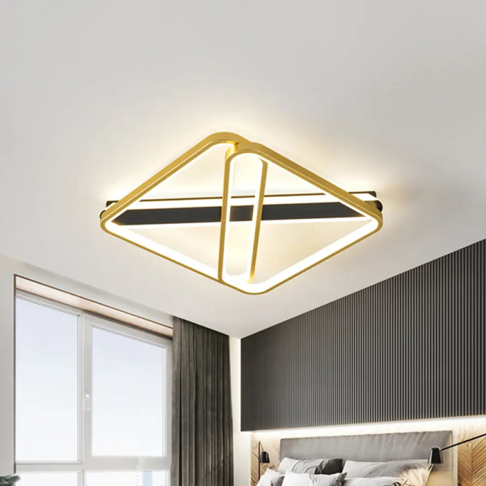 Modern Led Gold Square Ceiling Fixture With Metallic Shade - Warm/White Light / White