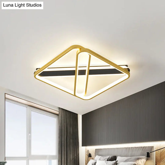 Modern Led Gold Square Ceiling Fixture With Metallic Shade - Warm/White Light / White