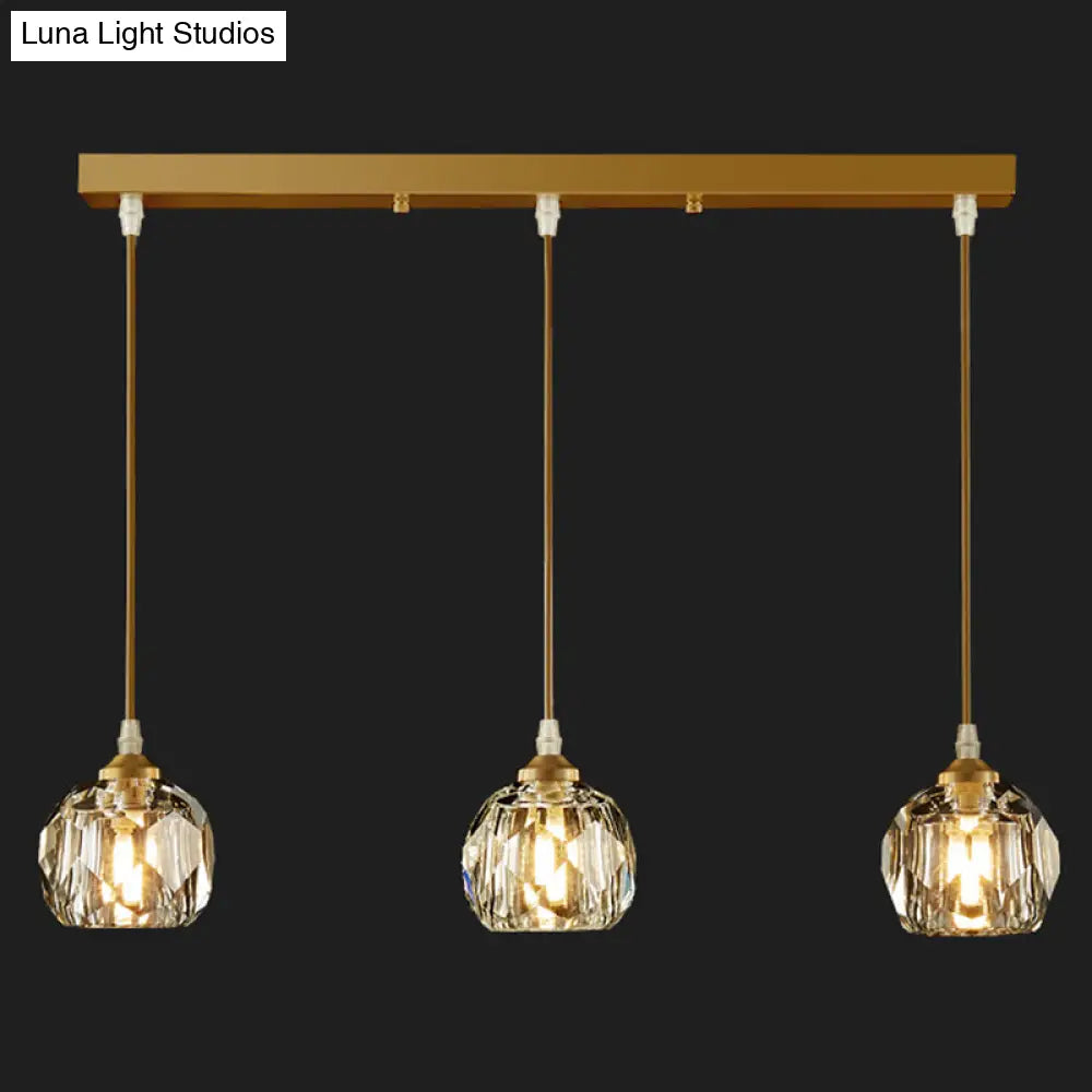 Modern Led Gold Suspension Pendant Light With Crystal Geometric Design