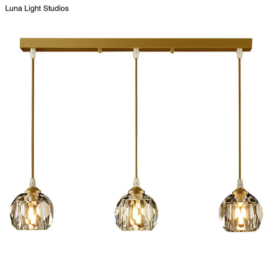 Modern Led Gold Suspension Pendant Light With Crystal Geometric Design