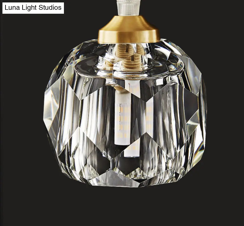 Modern Led Gold Suspension Pendant Light With Crystal Geometric Design