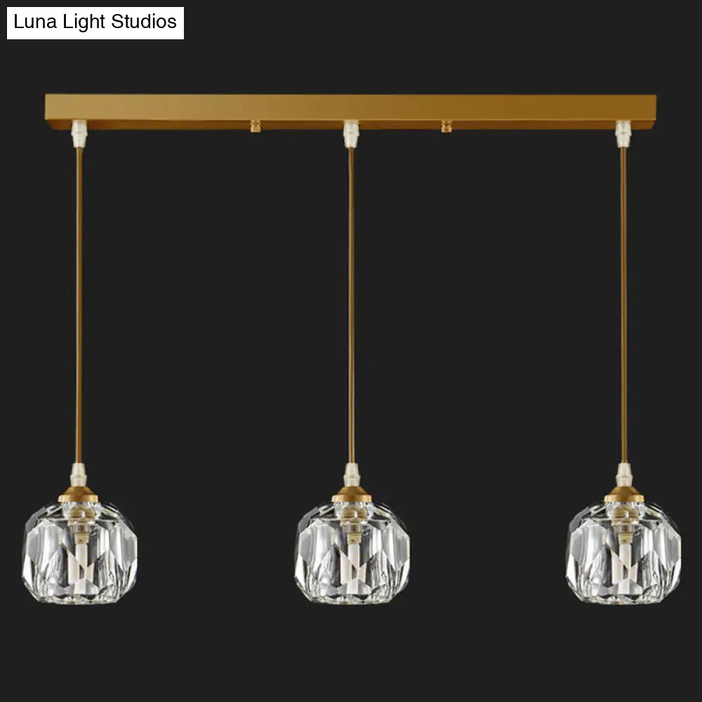 Modern Led Gold Suspension Pendant Light With Crystal Geometric Design