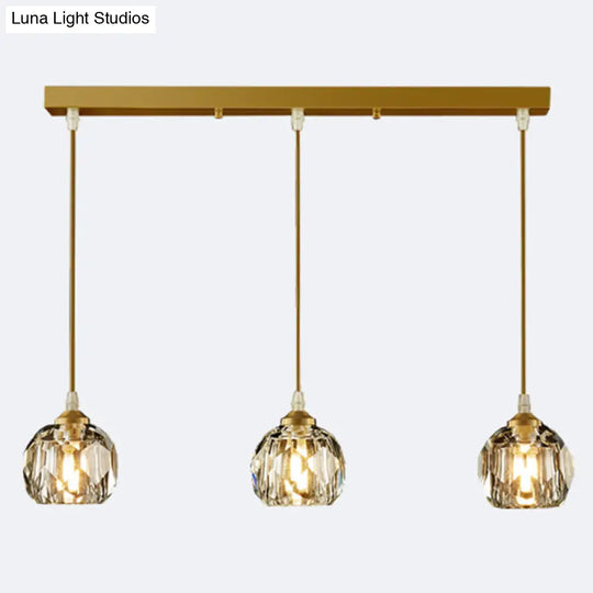 Modern Led Gold Suspension Pendant Light With Crystal Geometric Design