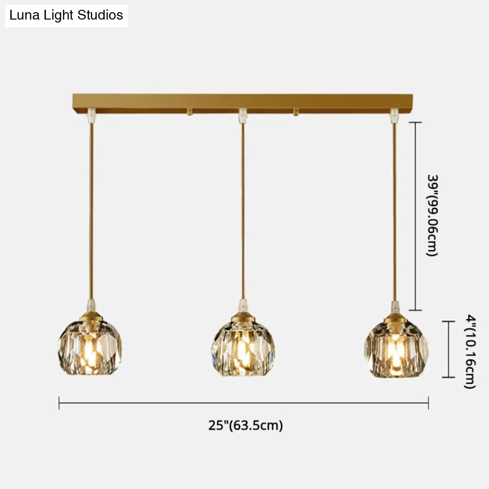 Modern Led Gold Suspension Pendant Light With Crystal Geometric Design