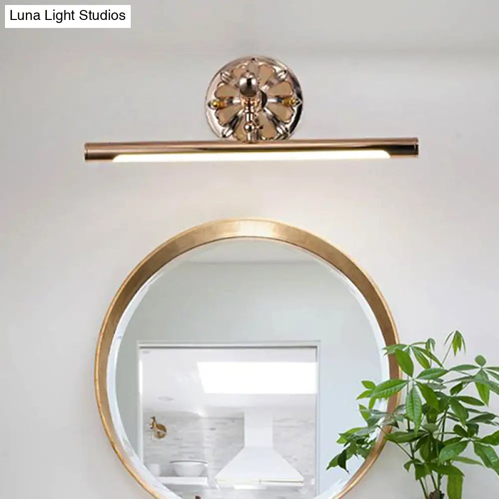 Modern Led Gold Vanity Mirror Light For Bathroom - Wall Mounted Tube Shaped Lamp Metallic Finish