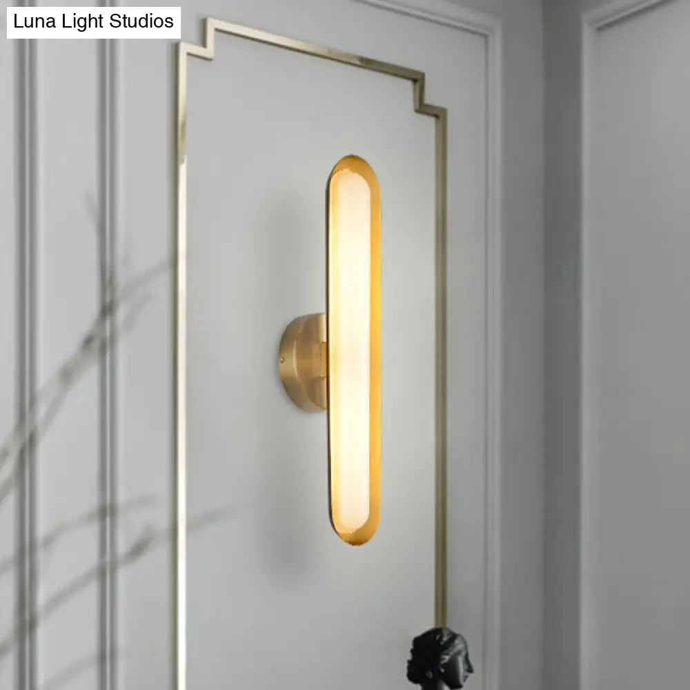 Modern Led Gold Wall Sconce With Acrylic Shade For Bedroom - Oval Metal Fixture