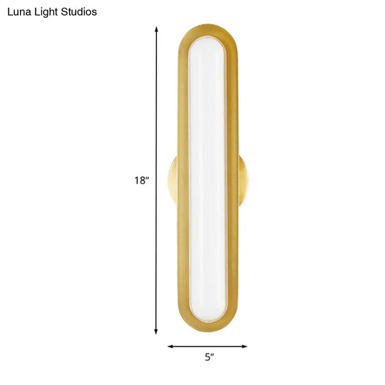 Modern Led Gold Wall Sconce With Acrylic Shade For Bedroom - Oval Metal Fixture